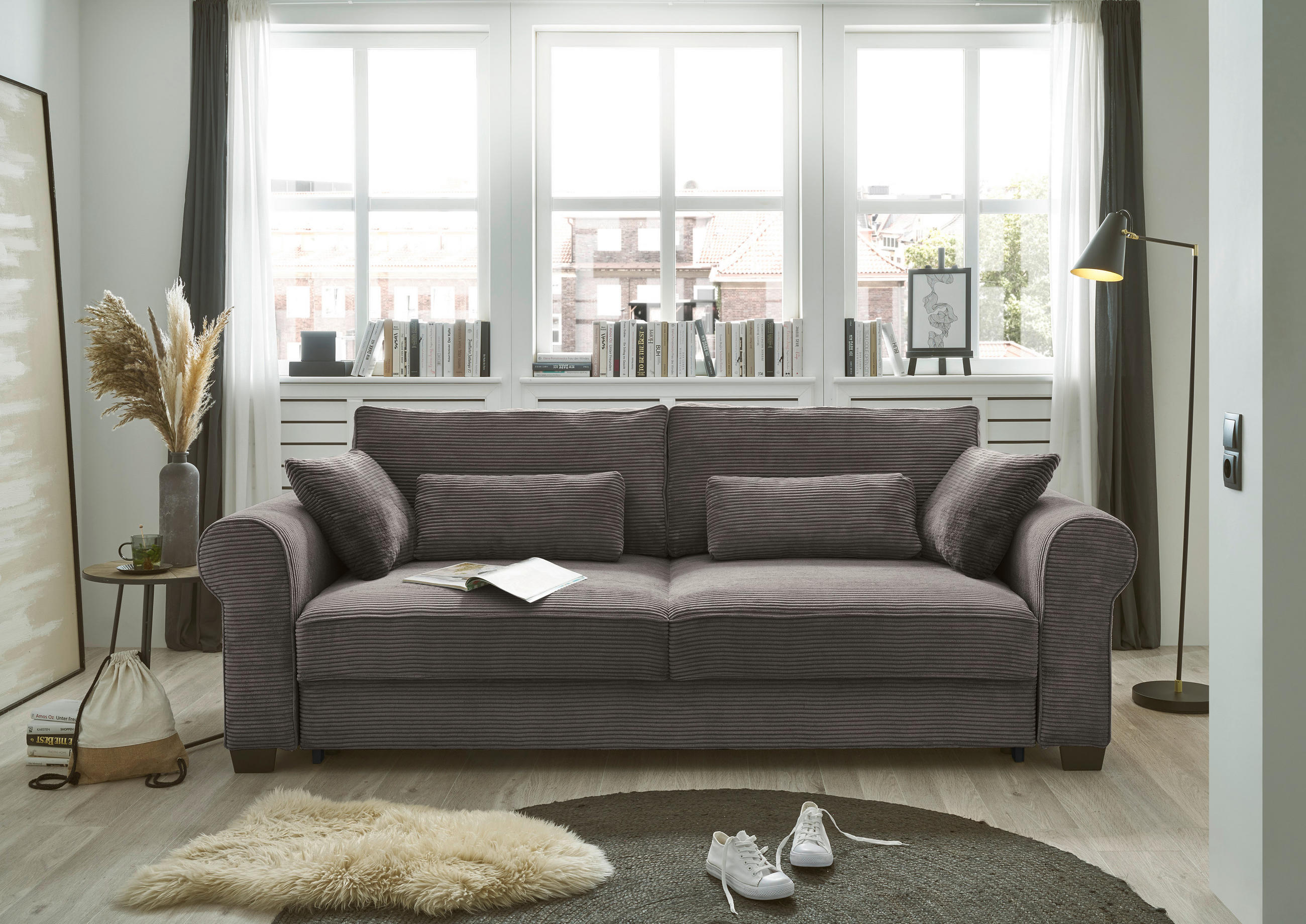 SCHLAFSOFA Cord Mokka  - Schwarz/Mokka, Basics, Kunststoff/Textil (250/95/125cm) - MID.YOU