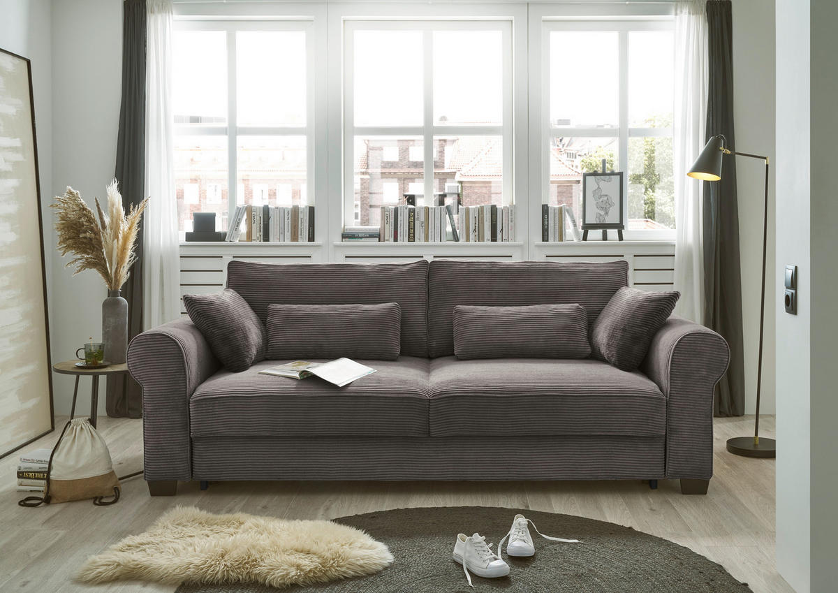SCHLAFSOFA in Cord Mokka  - Schwarz/Mokka, Basics, Kunststoff/Textil (250/95/125cm) - MID.YOU