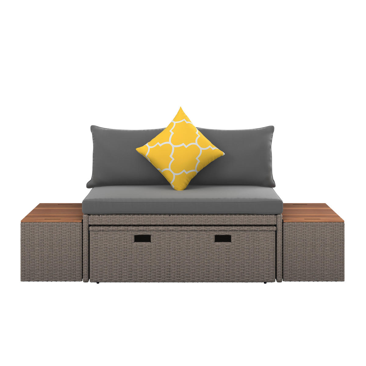 TERASOVÁ SEDACÍ SOUPRAVA dřevo, kov, plast, textil - šedá/hnědá, Moderní, kov/dřevo (113/72/62,5cm) - Ambia Garden