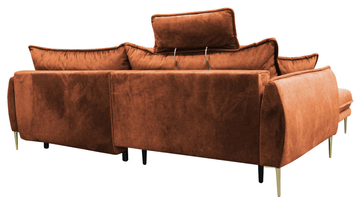 ECKSOFA in Velours Rostfarben  196/264 cm  - Rostfarben/Goldfarben, Design, Textil/Metall (196/264cm) - MID.YOU