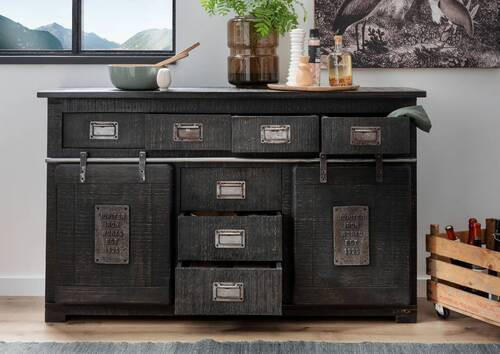 SIDEBOARD 150/90/45 cm - grå/svart, Klassisk, metall/trä (150/90/45cm) - Livetastic