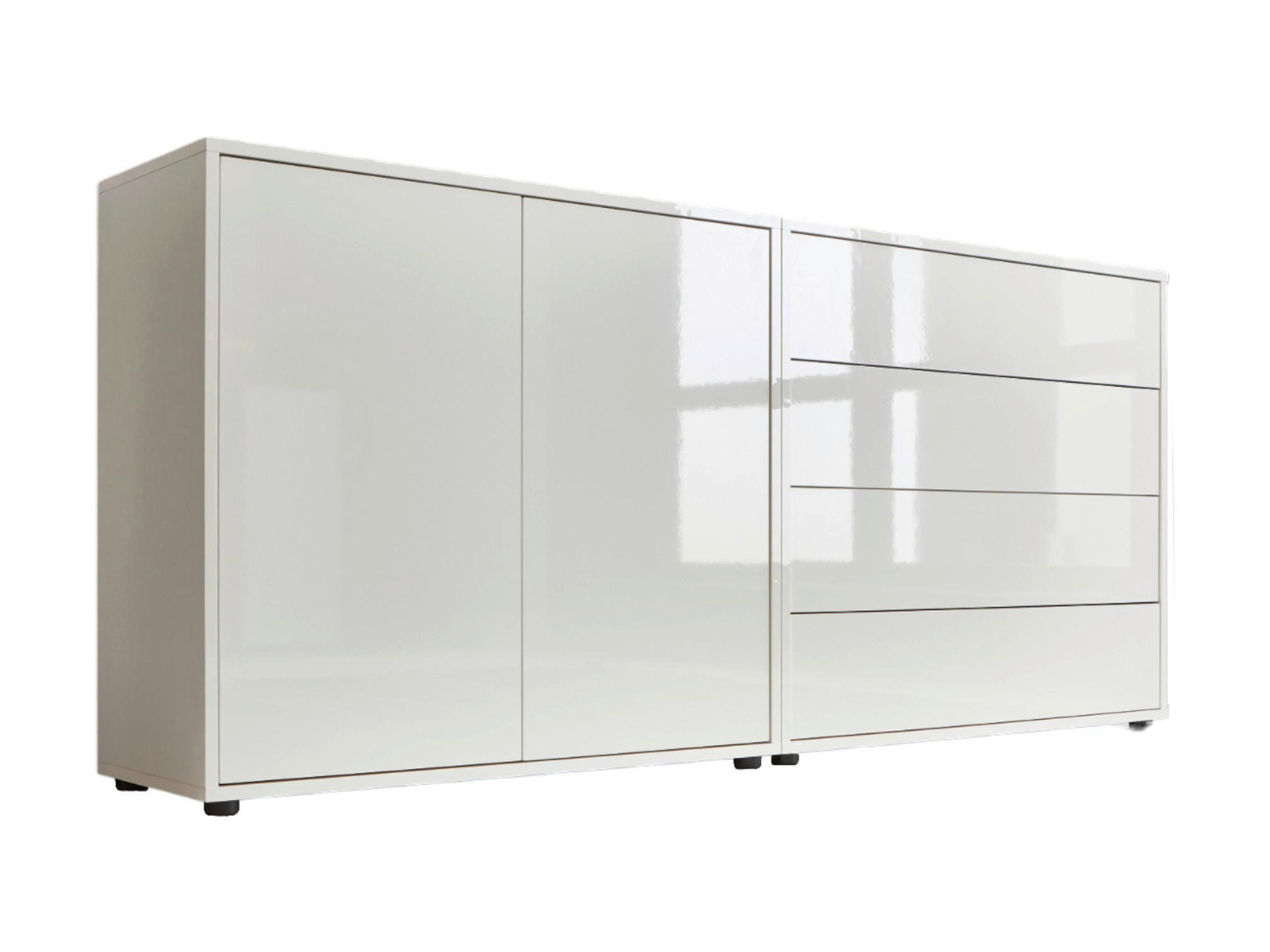 SIDEBOARD 158/73/33 cm  in Weiß, Weiß Hochglanz  - Weiß Hochglanz/Schwarz, MODERN, Holzwerkstoff/Kunststoff (158/73/33cm) - MID.YOU