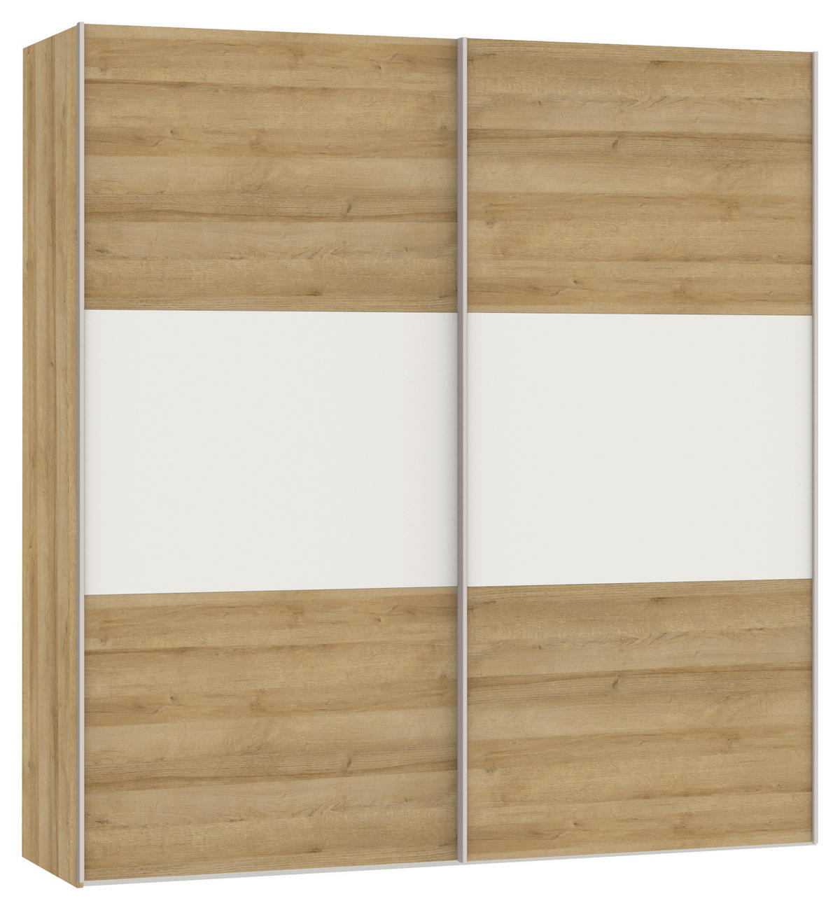 SCHWEBETÜRENSCHRANK  in Weiß, Eichefarben  - Edelstahlfarben/Eichefarben, Design, Glas/Holzwerkstoff (203/215/65cm) - Carryhome