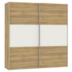 SCHWEBETÜRENSCHRANK  in Weiß, Eichefarben  - Edelstahlfarben/Eichefarben, Design, Glas/Holzwerkstoff (203/215/65cm) - Carryhome