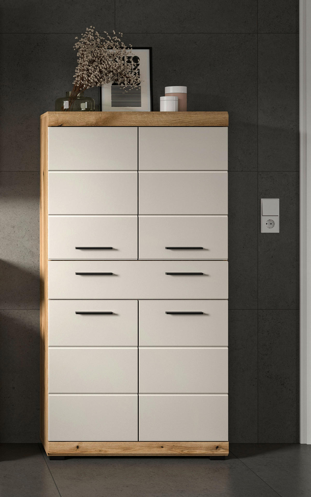 MIDISCHRANK 74/141/31 cm  - Kaschmir/Schwarz, MODERN, Holzwerkstoff/Kunststoff (74/141/31cm) - MID.YOU