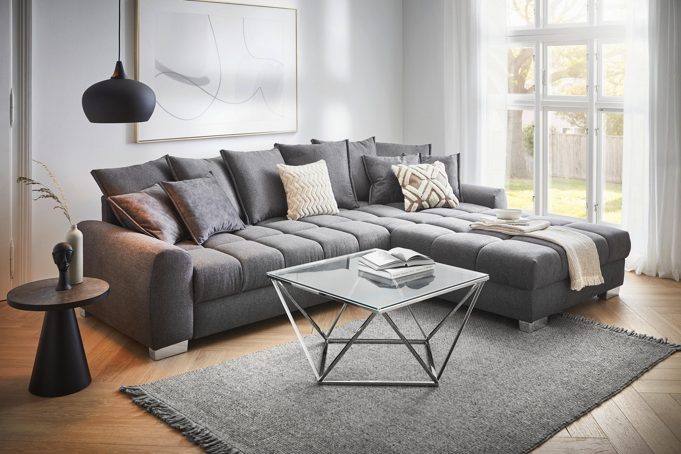 ECKSOFA Anthrazit Webstoff  - Chromfarben/Anthrazit, Design, Kunststoff/Textil (320/226cm) - Carryhome