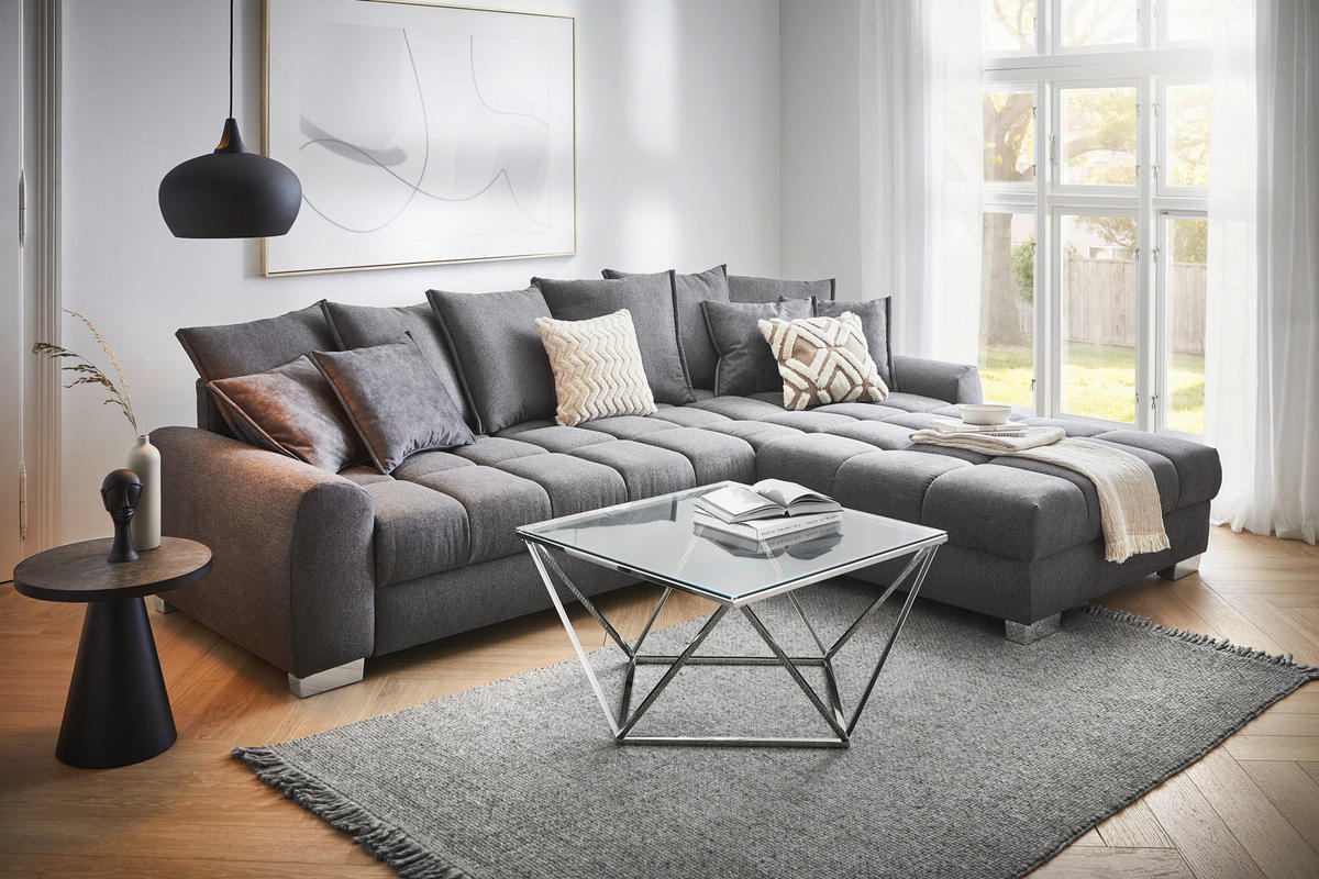 ECKSOFA Anthrazit Webstoff  - Chromfarben/Anthrazit, Design, Kunststoff/Textil (320/226cm) - Carryhome