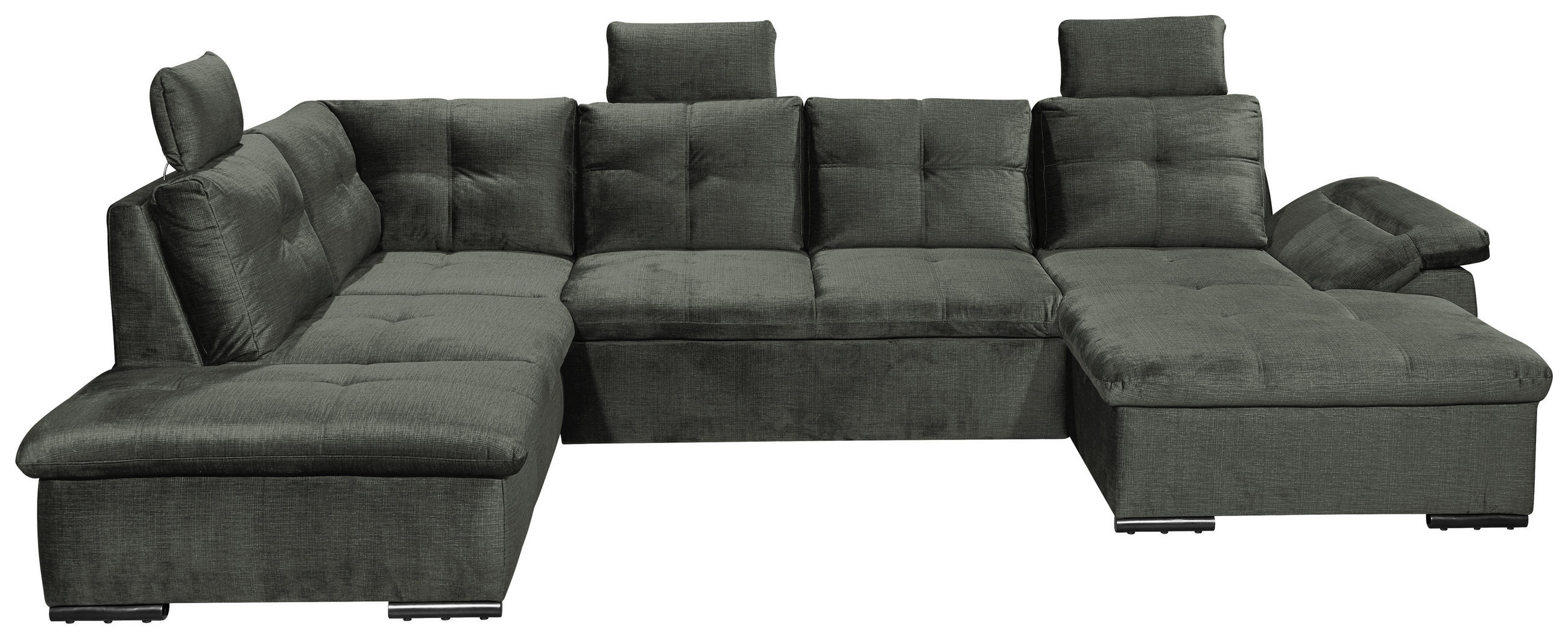 WOHNLANDSCHAFT in Mikrovelours Dunkelgrün  - Dunkelgrün/Schwarz, KONVENTIONELL, Kunststoff/Textil (217/334/127cm) - Carryhome