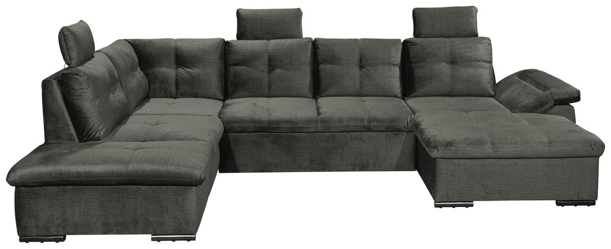 WOHNLANDSCHAFT in Mikrovelours Dunkelgrün  - Dunkelgrün/Schwarz, KONVENTIONELL, Kunststoff/Textil (217/334/127cm) - Carryhome