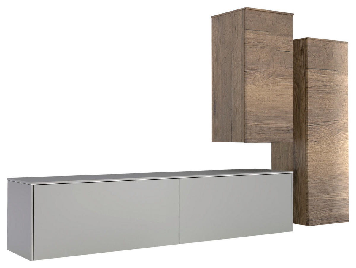 WOHNWAND 3-teilig  in Eichefarben, Hellgrau  234/174/37 cm  - Eichefarben/Hellgrau, Design, Holzwerkstoff (234/174/37cm) - Celina Home