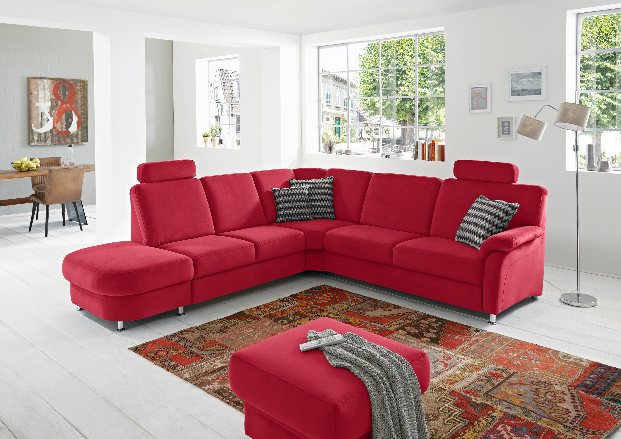 ECKSOFA in Flachgewebe Rot  - Rot/Alufarben, Konventionell, Textil/Metall (287/269cm) - Beldomo System