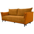 SCHLAFSOFA mit Liegefunktion, Rücken echt Cord, Flachgewebe Currygelb - Currygelb/Schwarz, KONVENTIONELL, Textil/Metall (223/72/100cm) - Carryhome