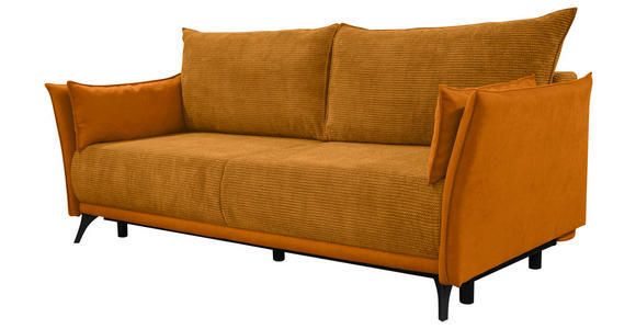 SCHLAFSOFA mit Liegefunktion, Rücken echt Cord, Flachgewebe Currygelb - Currygelb/Schwarz, KONVENTIONELL, Textil/Metall (223/72/100cm) - Carryhome