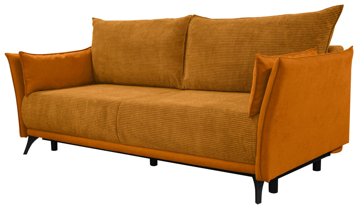 SCHLAFSOFA Cord, Flachgewebe Currygelb  - Currygelb/Schwarz, KONVENTIONELL, Textil/Metall (223/72/100cm) - Carryhome