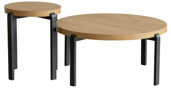 COUCHTISCHSET in Metall, Holzwerkstoff 80/80/38 cm  - Eichefarben/Schwarz, Design, Holzwerkstoff/Metall (80/80/38cm) - Carryhome