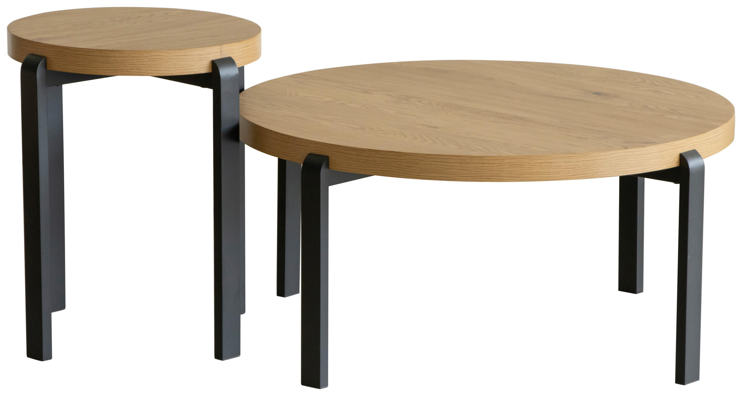 COUCHTISCHSET 80/80/38 cm rund Schwarz, Eichefarben  - Eichefarben/Schwarz, Design, Holzwerkstoff/Metall (80/80/38cm) - Carryhome