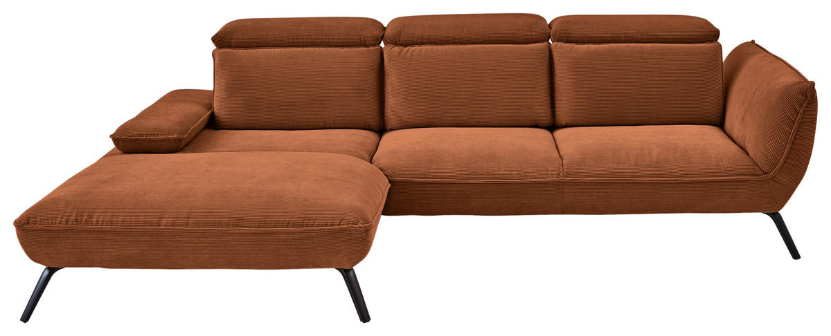 ECKSOFA in Cord Cognac  - Cognac/Schwarz, Design, Textil/Metall (202/301cm) - Moderano