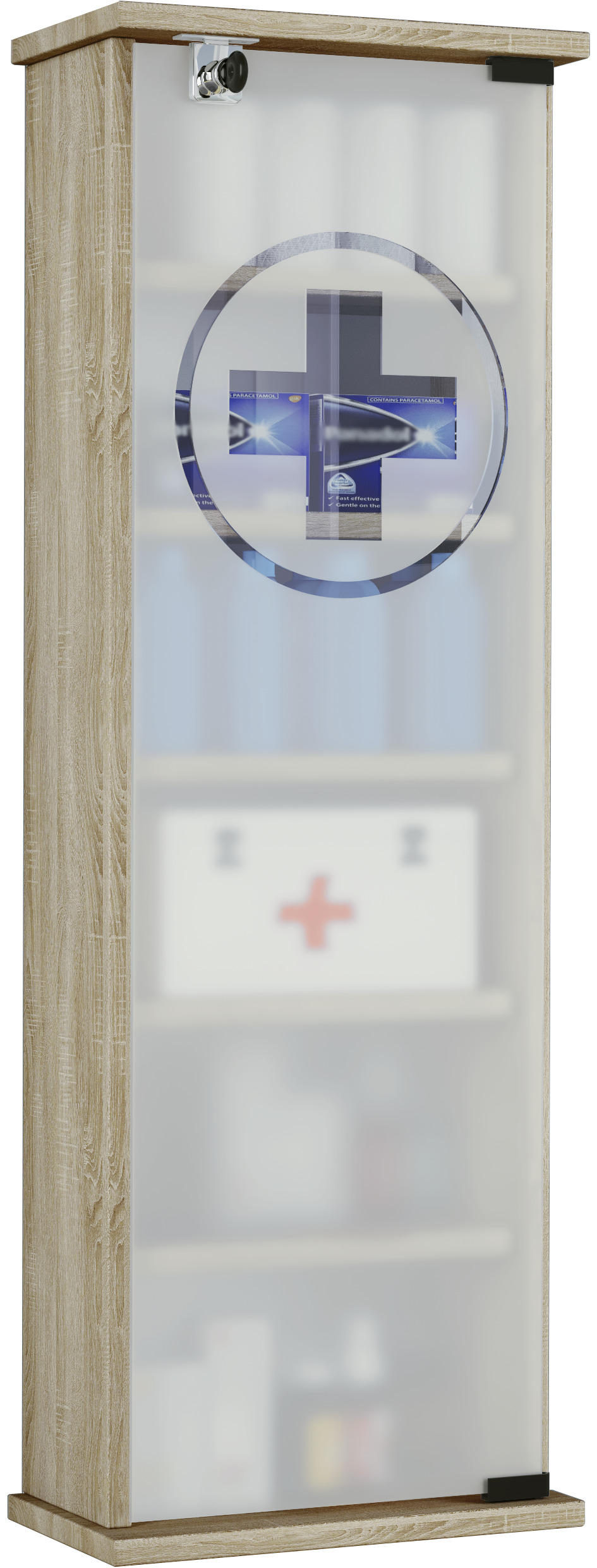 MEDIZINSCHRANK - Sonoma Eiche, Basics, Glas/Holzwerkstoff (31/92/18cm) - MID.YOU