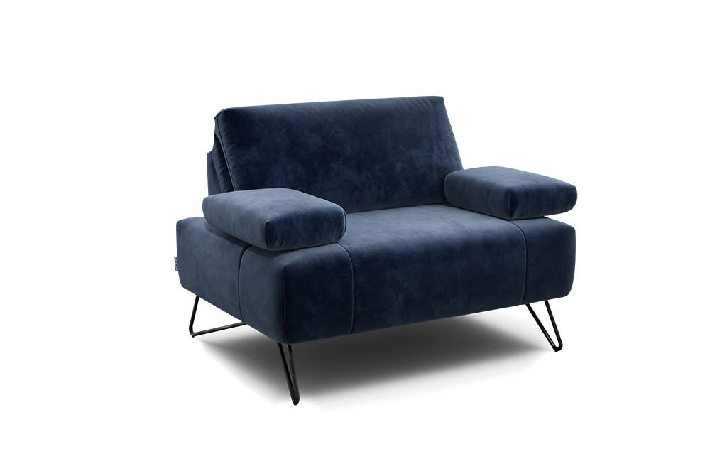 SESSEL Samt Dunkelblau    - Schwarz/Dunkelblau, Design, Textil/Metall (114-142/85/86-94cm) - SENSOO