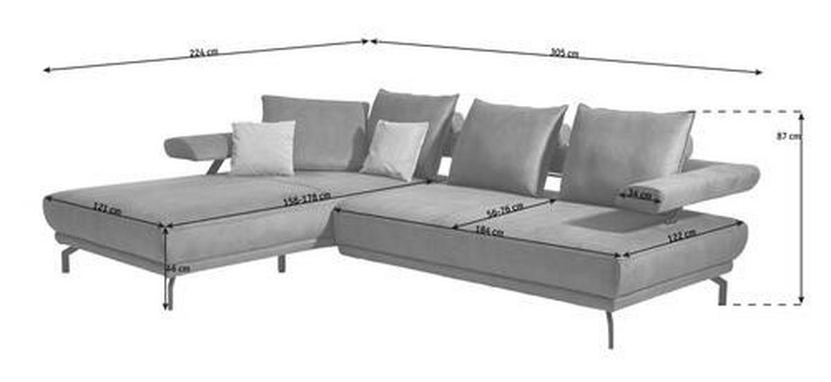 ECKSOFA in Echtleder Creme, Ecru  224/305 cm  - Ecru/Creme, Design, Leder/Metall (224/305cm) - Dieter Knoll