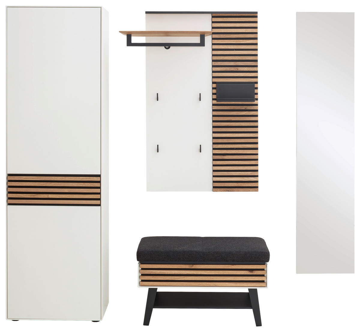 GARDEROBE 4-teilig  in 214/196/41 cm  - Eichefarben/Weiß, Design, Glas/Holz (214/196/41cm) - Schöner Wohnen