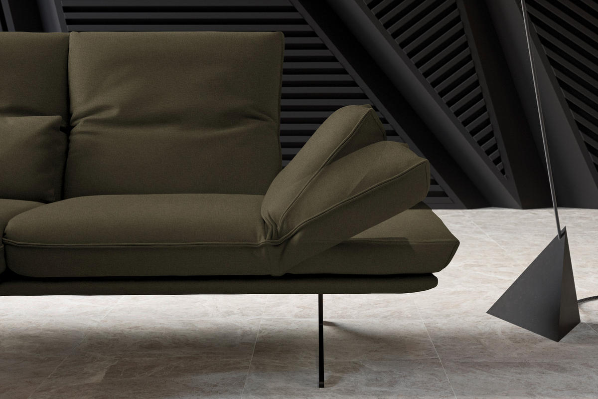 ECKSOFA in Echtleder Olivgrün  - Gelb/Schwarz, Design, Leder/Metall (130/210cm) - Dieter Knoll