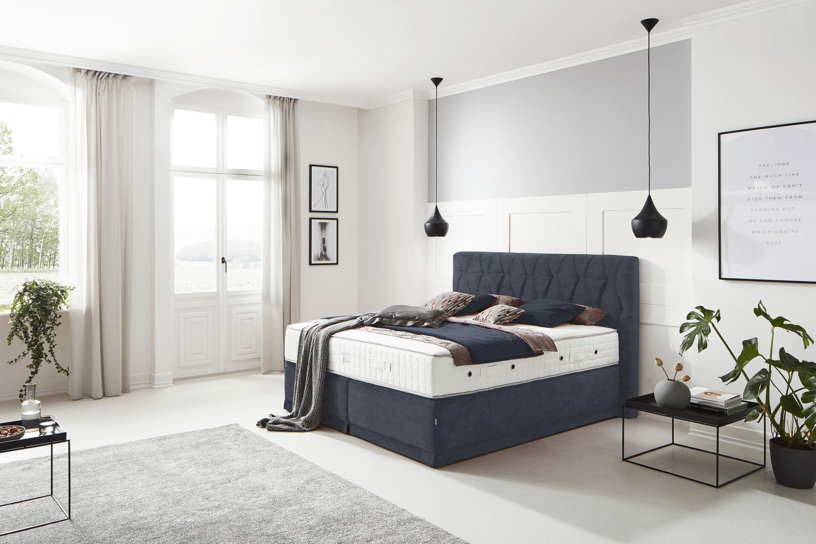 BOXSPRINGBETT 180/200 cm  in Blaugrau  - Blaugrau, KONVENTIONELL, Textil (180/200cm) - Ambiente