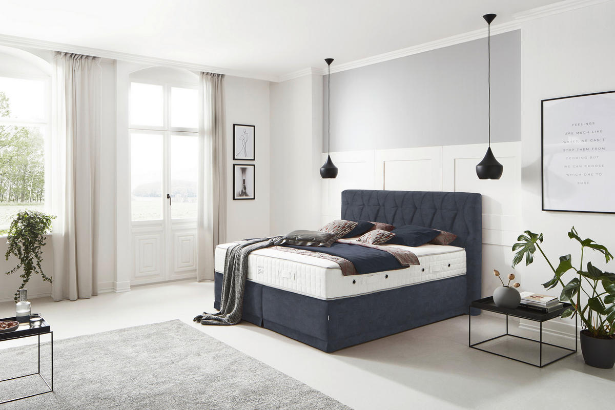 BOXSPRINGBETT 180/200 cm  in Blaugrau  - Blaugrau, Konventionell, Textil (180/200cm) - Ambiente