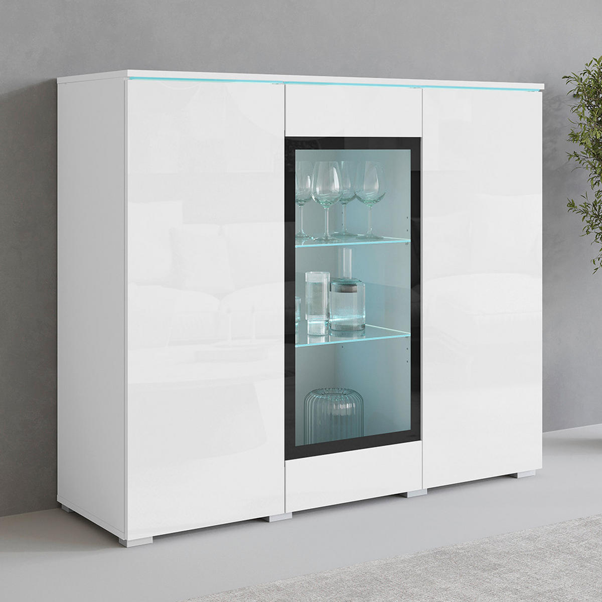 HIGHBOARD Vera  in 120/103,3/39,5 cm  - Weiss Hochglanz/Weiss, Trend, Glas/Holzwerkstoff (120/103,3/39,5cm) - P & B