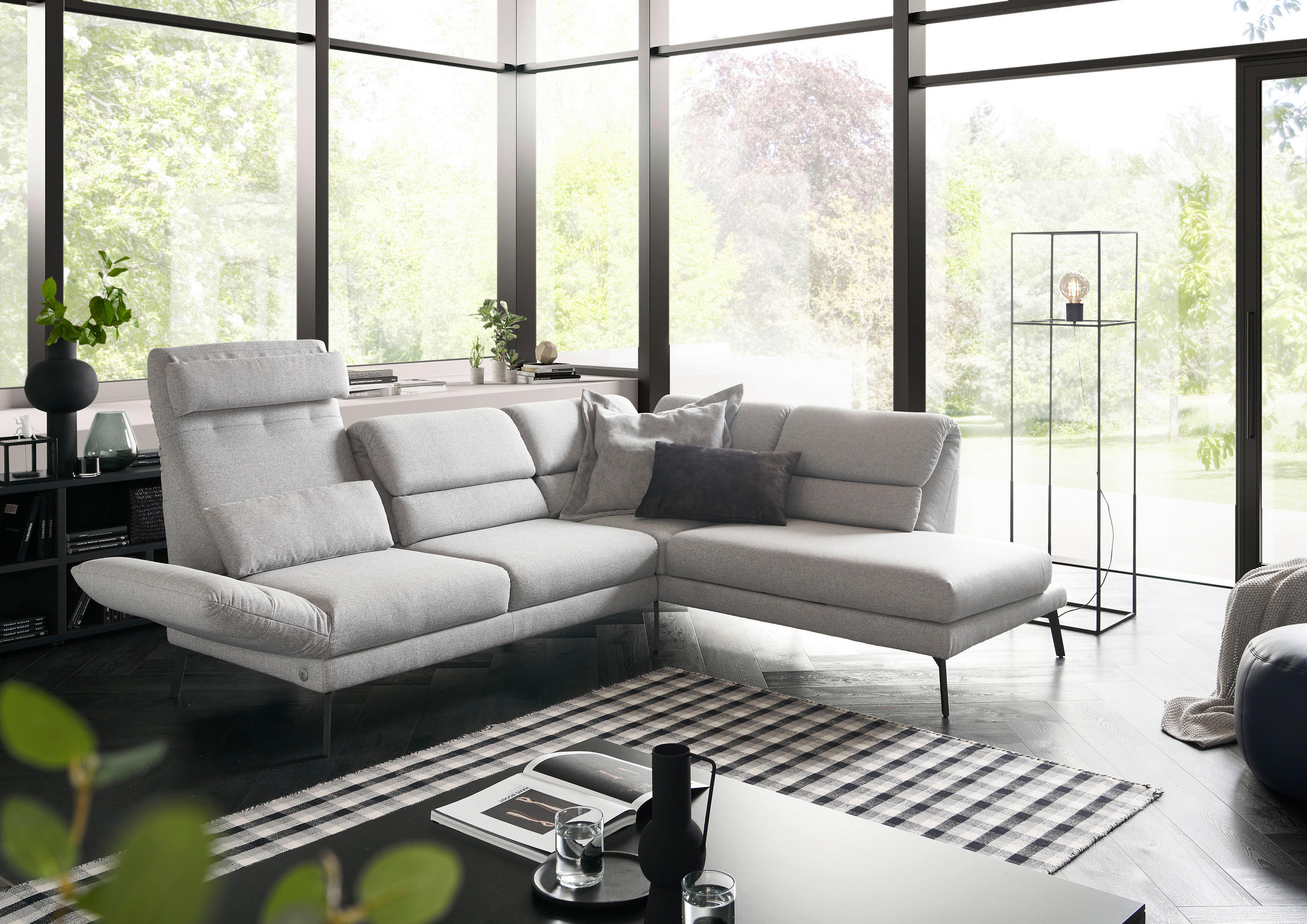 ECKSOFA in Flachgewebe Anthrazit  - Anthrazit/Schwarz, Design, Textil/Metall (256-363/212-253cm) - Dieter Knoll