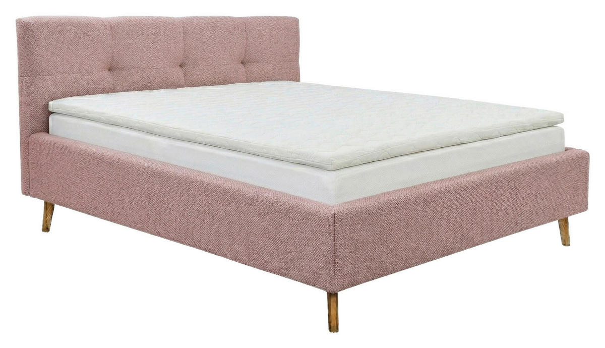 POLSTERBETT 180/200 cm,  in Pink,  - Pink/Eichefarben, MODERN, Holz/Textil (180/200cm) - MID.YOU