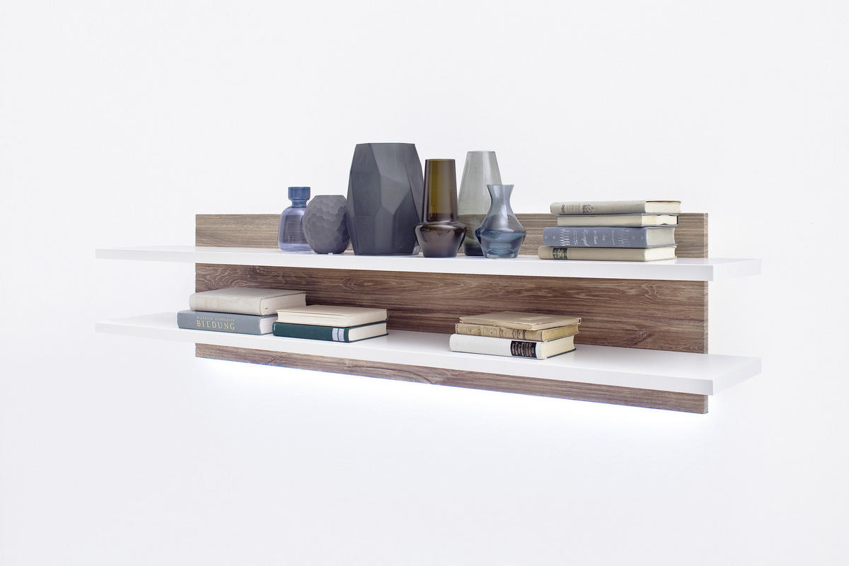 VÄGGHYLLA 150/35/26 cm  - vit/ekfärgad, Design, trämaterial (150/35/26cm) - Livetastic