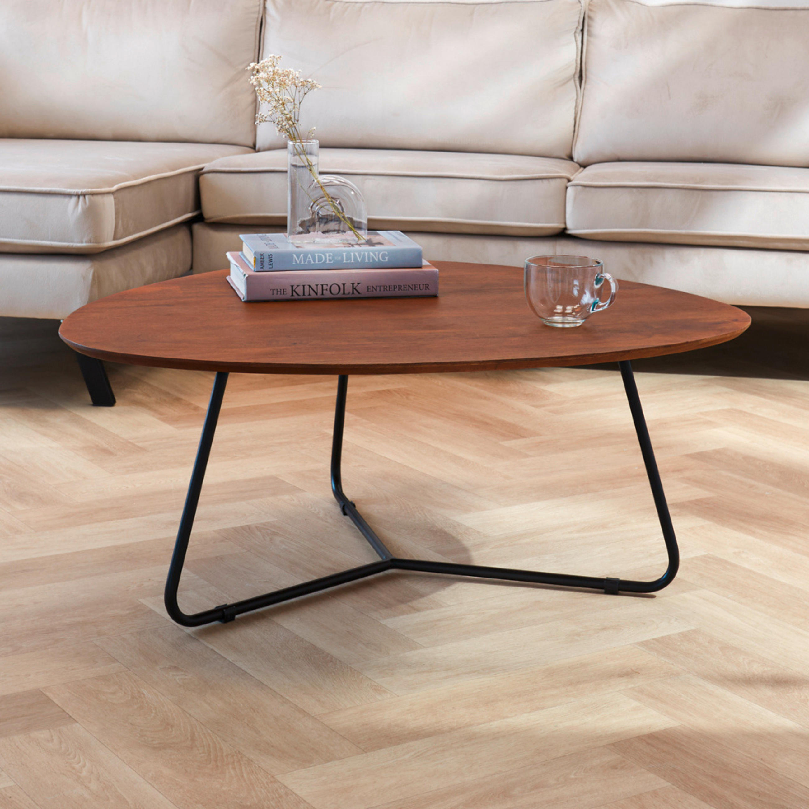 COUCHTISCH Mangoholz massiv organisch Braun, Walnussfarben  - Walnussfarben/Schwarz, MODERN, Holz/Metall (86/37/96cm) - MID.YOU