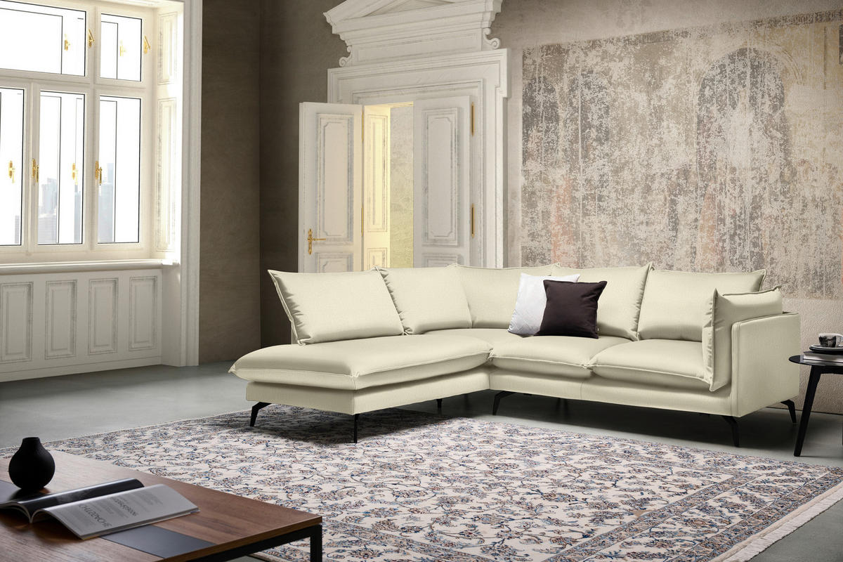 ECKSOFA Creme Samt  - Creme/Schwarz, Design, Textil/Metall (200/241cm) - Carryhome