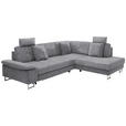 ECKSOFA in Flachgewebe Blau, Grau  - Chromfarben/Blau, Design, Textil/Metall (296/229cm) - Novel