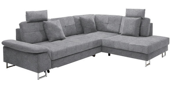 ECKSOFA in Flachgewebe Blau, Grau  - Chromfarben/Blau, Design, Textil/Metall (296/229cm) - Novel