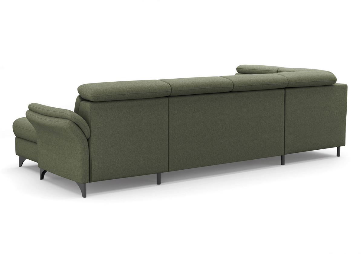 WOHNLANDSCHAFT GLENDALE E in Flachgewebe Olivgrün  - Schwarz/Olivgrün, KONVENTIONELL, Textil/Metall (193/321/166cm) - Sit & More