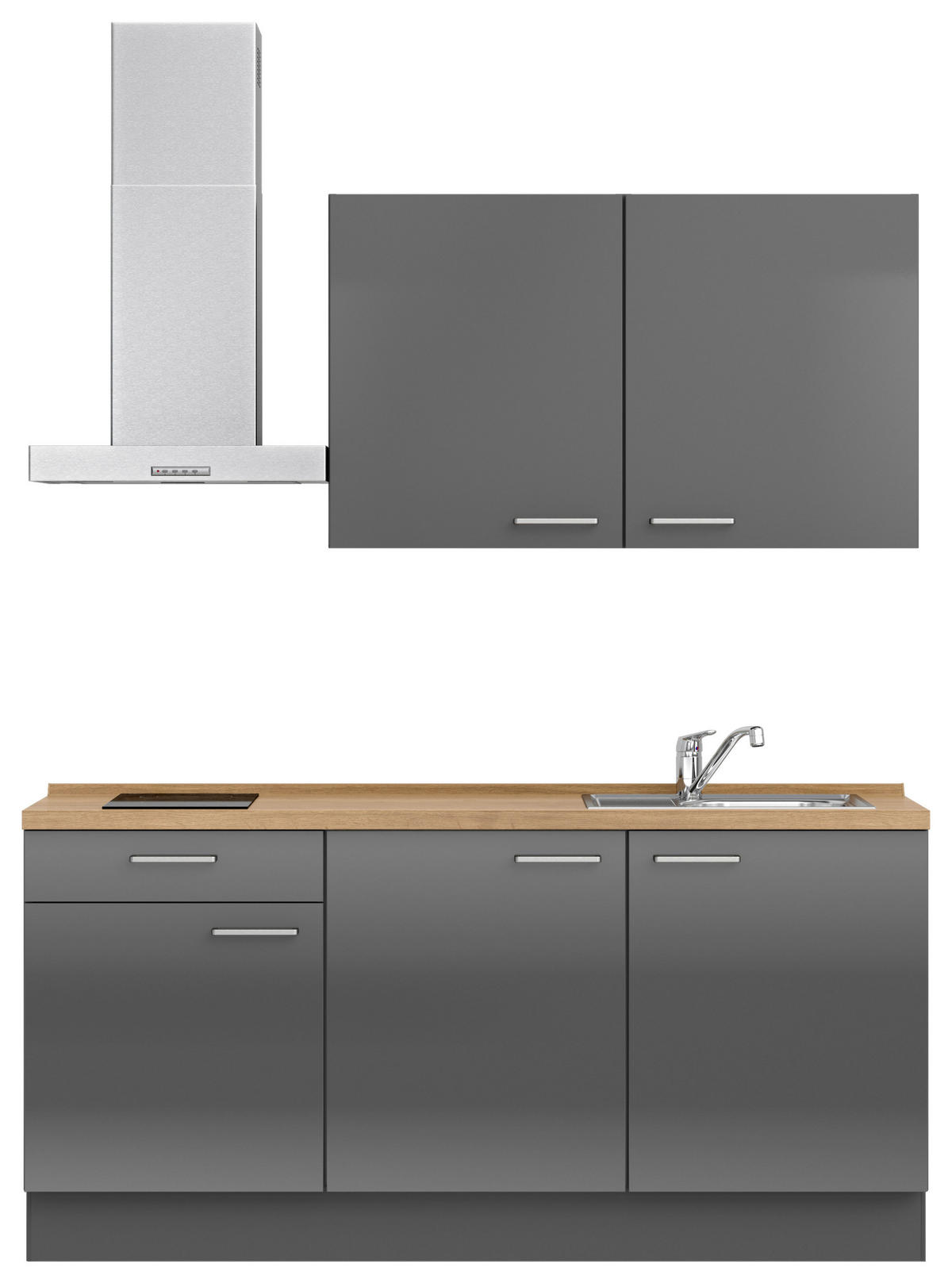 KÜCHENLEERBLOCK 180 cm   in Eichefarben, Schieferfarben  - Schieferfarben/Edelstahlfarben, MODERN, Holzwerkstoff/Metall (180cm) - Nobilia