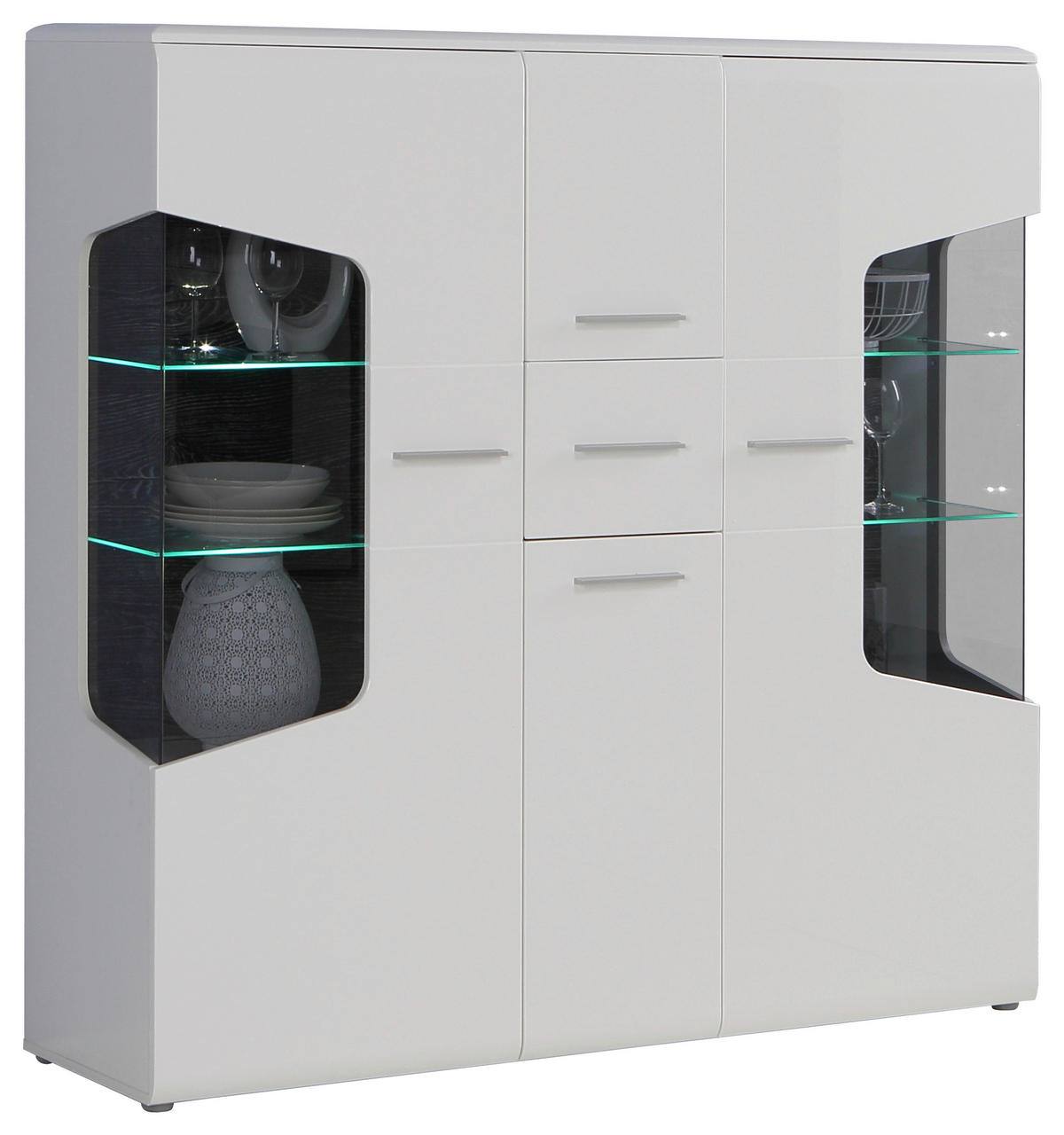 HIGHBOARD  in 155/150/41 cm  - Eichefarben/Weiß Hochglanz, Design, Glas/Holz (155/150/41cm) - Hom`in