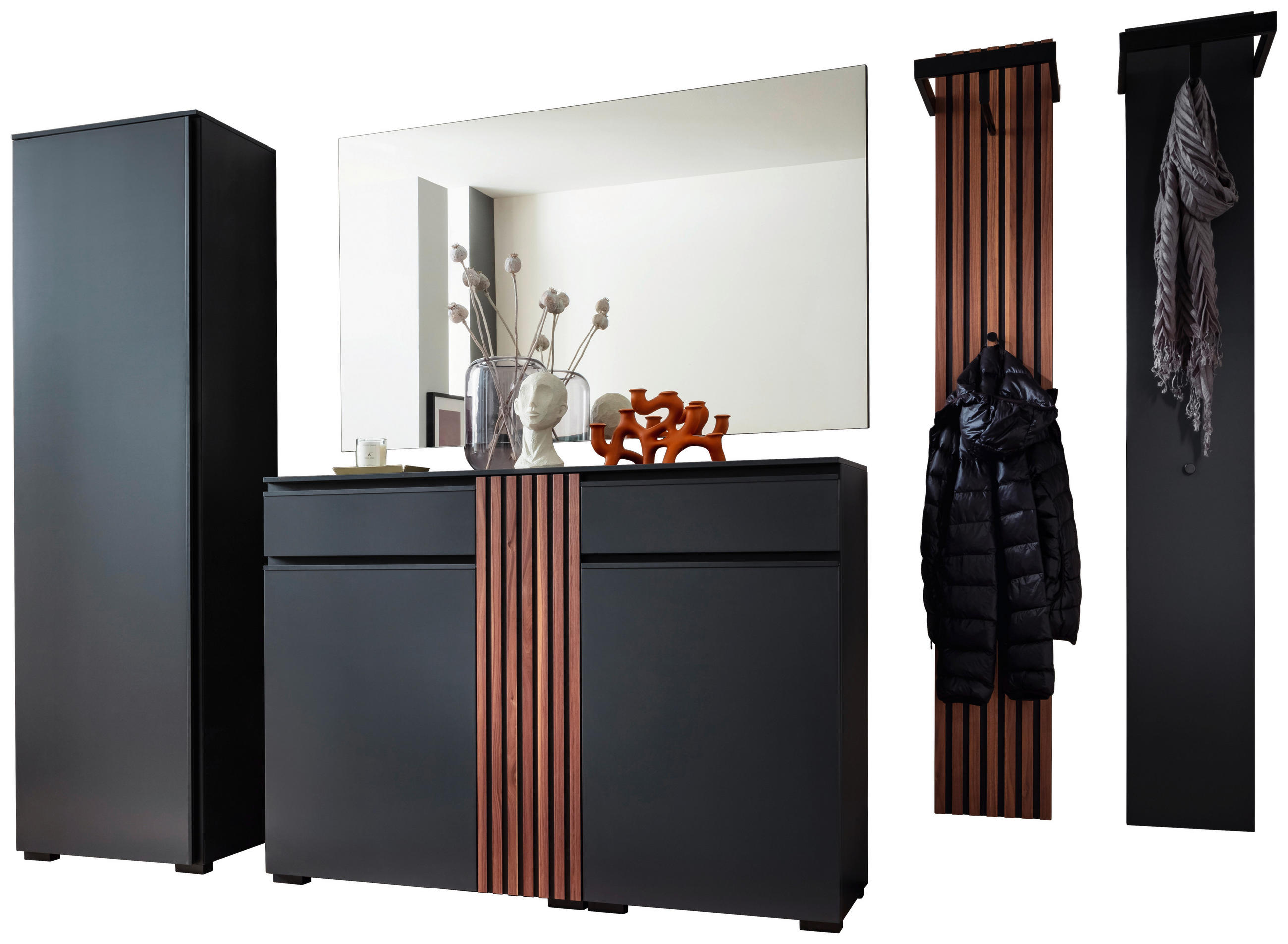 GARDEROBE 5-teilig 300/200/38 cm  - Anthrazit/Nussbaumfarben, Design, Holz/Holzwerkstoff (300/200/38cm) - Moderano
