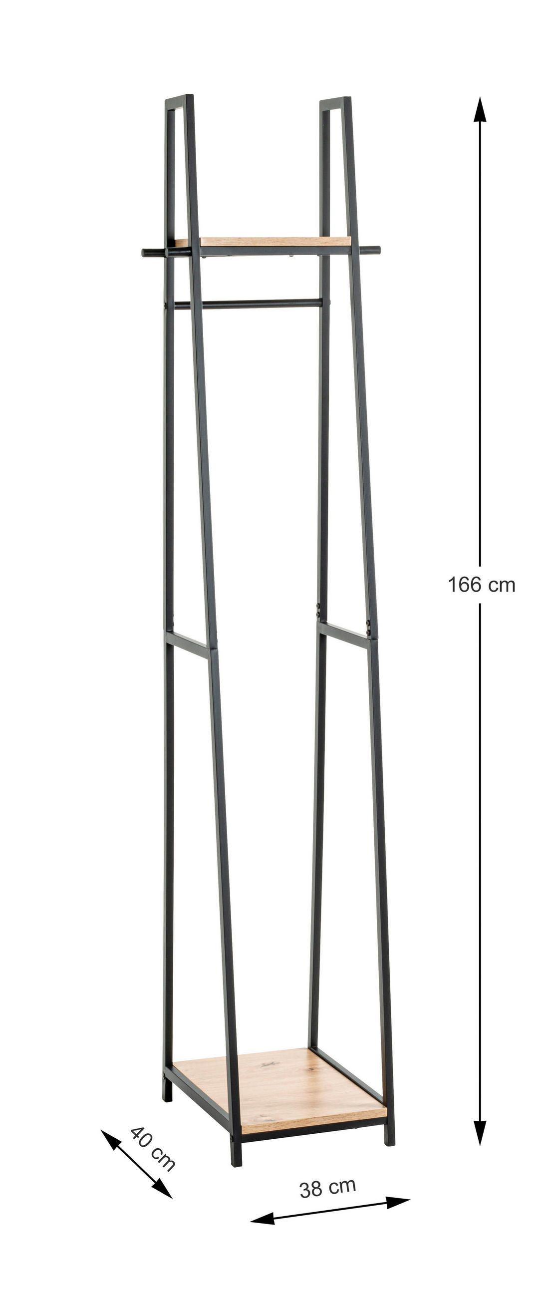 KLEIDERSTÄNDER in Schwarz, Eichefarben 38/166/40 cm   - Eichefarben/Schwarz, Design, Holzwerkstoff/Metall (38/166/40cm)