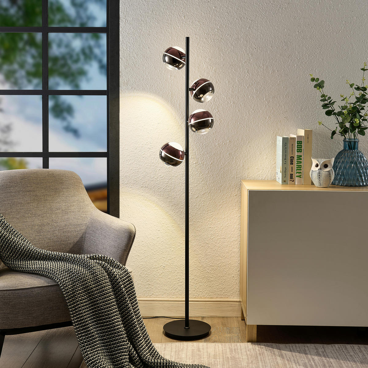 LED-STEHLEUCHTE Easy 32/149 cm   - Schwarz/Kupferfarben, Design, Glas/Kunststoff (32/149cm) - Dieter Knoll