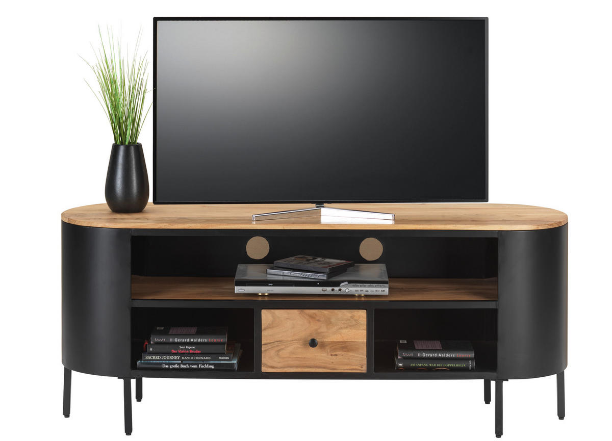 TV DIEL, akácia, čierna, farba akácie, 145/60/40 cm - čierna/farba akácie, Trend, kov/drevo (145/60/40cm) - Ambia Home