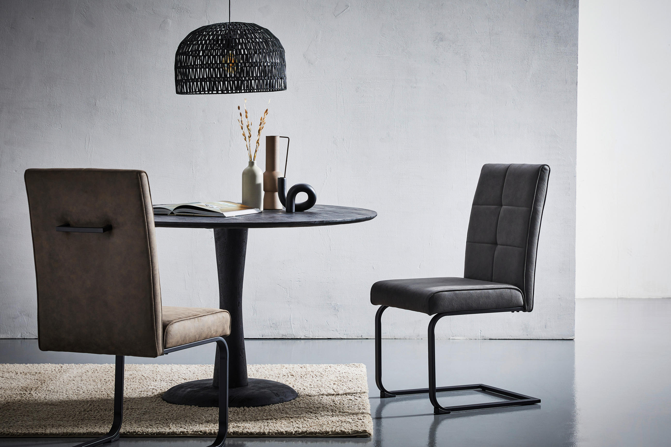 SCHWINGSTUHL  in Eisen Mikrofaser  - Dunkelgrau/Schwarz, MODERN, Holz/Textil (48/98/60cm) - Livetastic