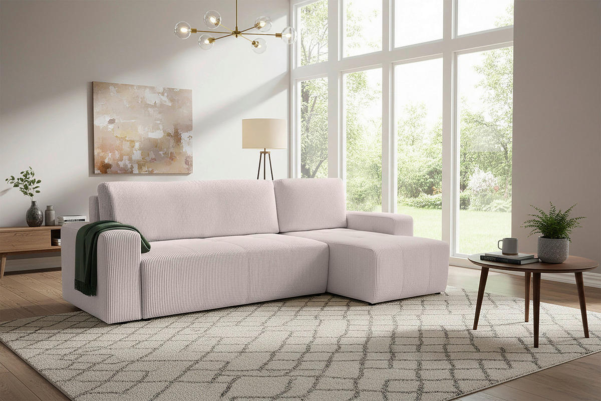 ECKSCHLAFSOFA  mit Cord Hellbraun  - Hellbraun/Schwarz, KONVENTIONELL, Textil (248/146cm) - Xora