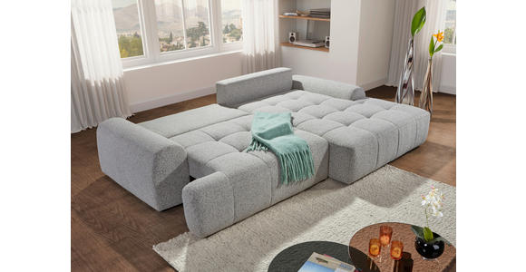 Ecksofa mit Funktion Greige Flachgewebe Zierkissen, Rückenkissen, Bettkasten, Schlaffunktion, Rücken echt, Liegefläche im Originalstoff  - Greige/Schwarz, KONVENTIONELL, Kunststoff/Textil (277/190cm) - Carryhome