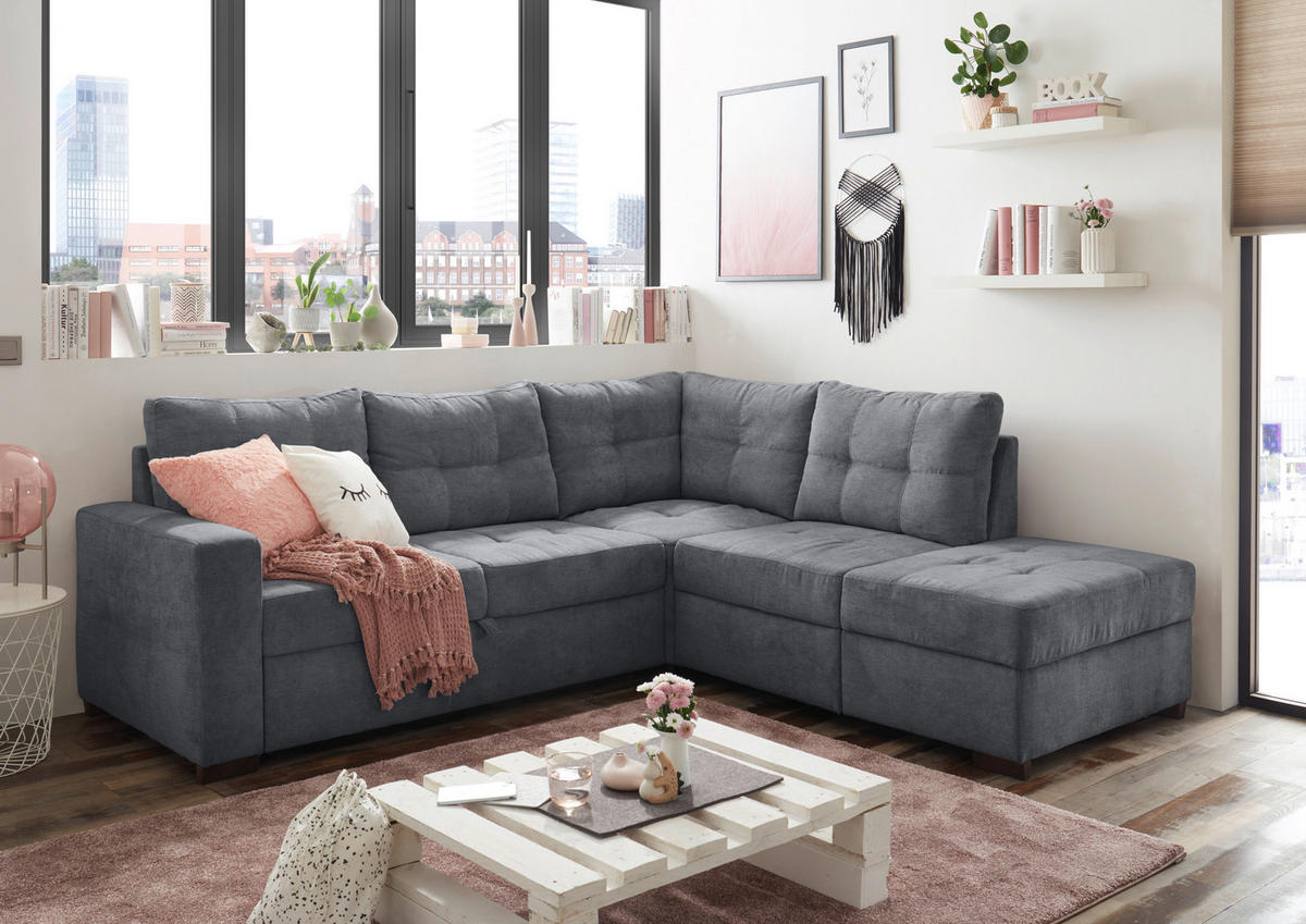 SAROKKANAPÉ textil, faalapú anyag antracit  - fekete/antracit, Basics, műanyag/faalapú anyag (234/213cm) - MID.YOU