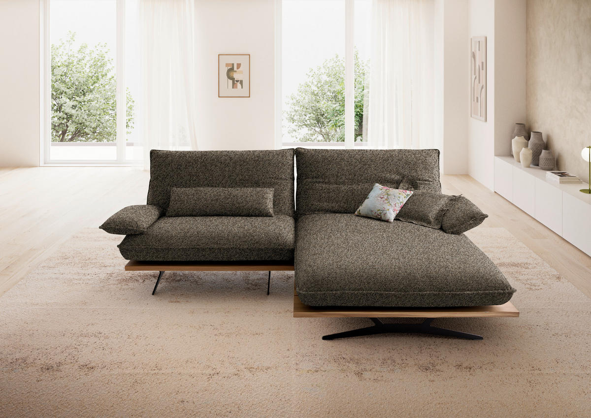 ECKSOFA Chenille, Flachgewebe Braun, Wildeiche  - Wildeiche/Schwarz, Design, Holz/Textil (284/161cm) - Koinor
