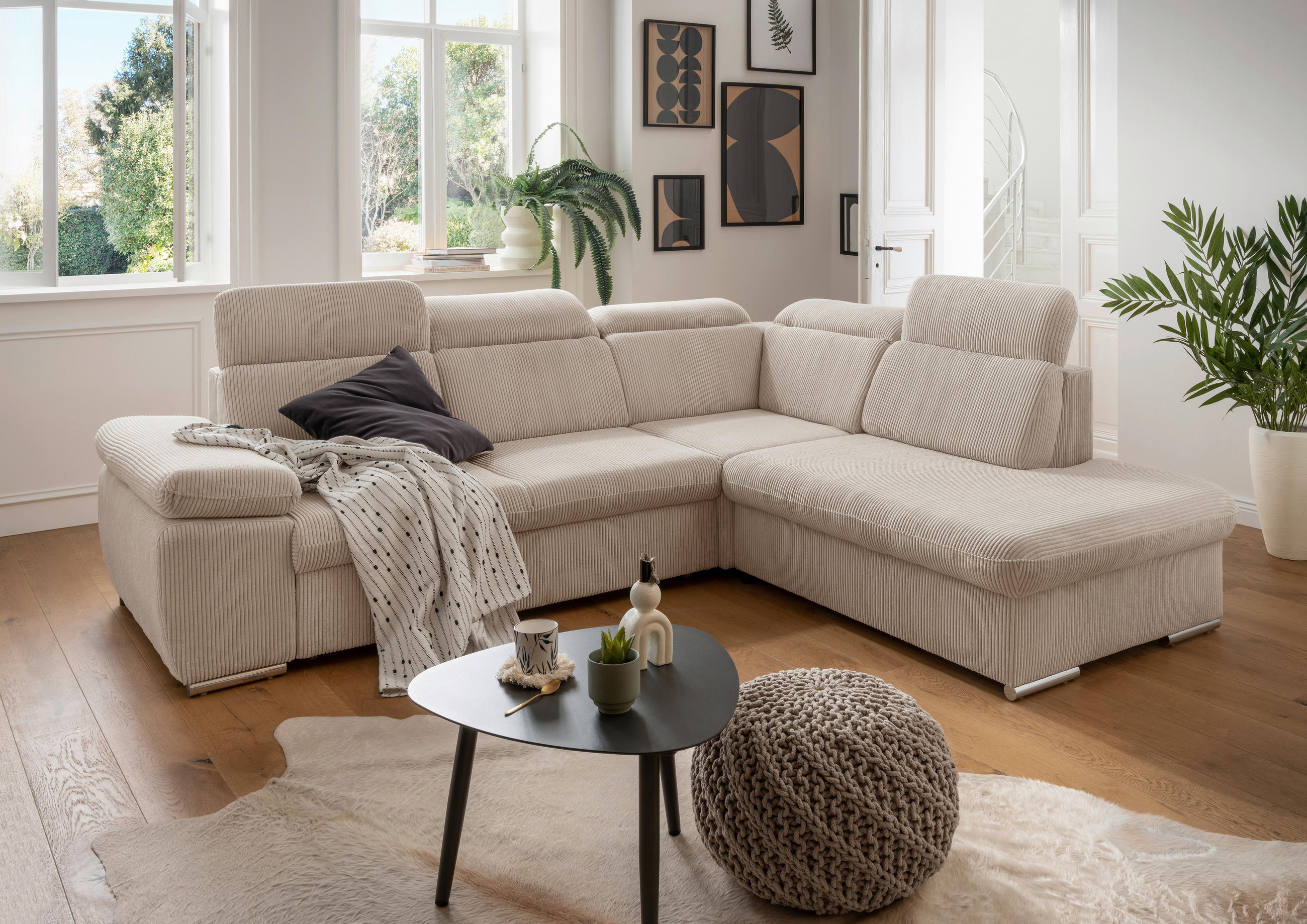ECKSOFA in Cord Beige  - Chromfarben/Beige, Design, Textil/Metall (283/228cm) - Livetastic