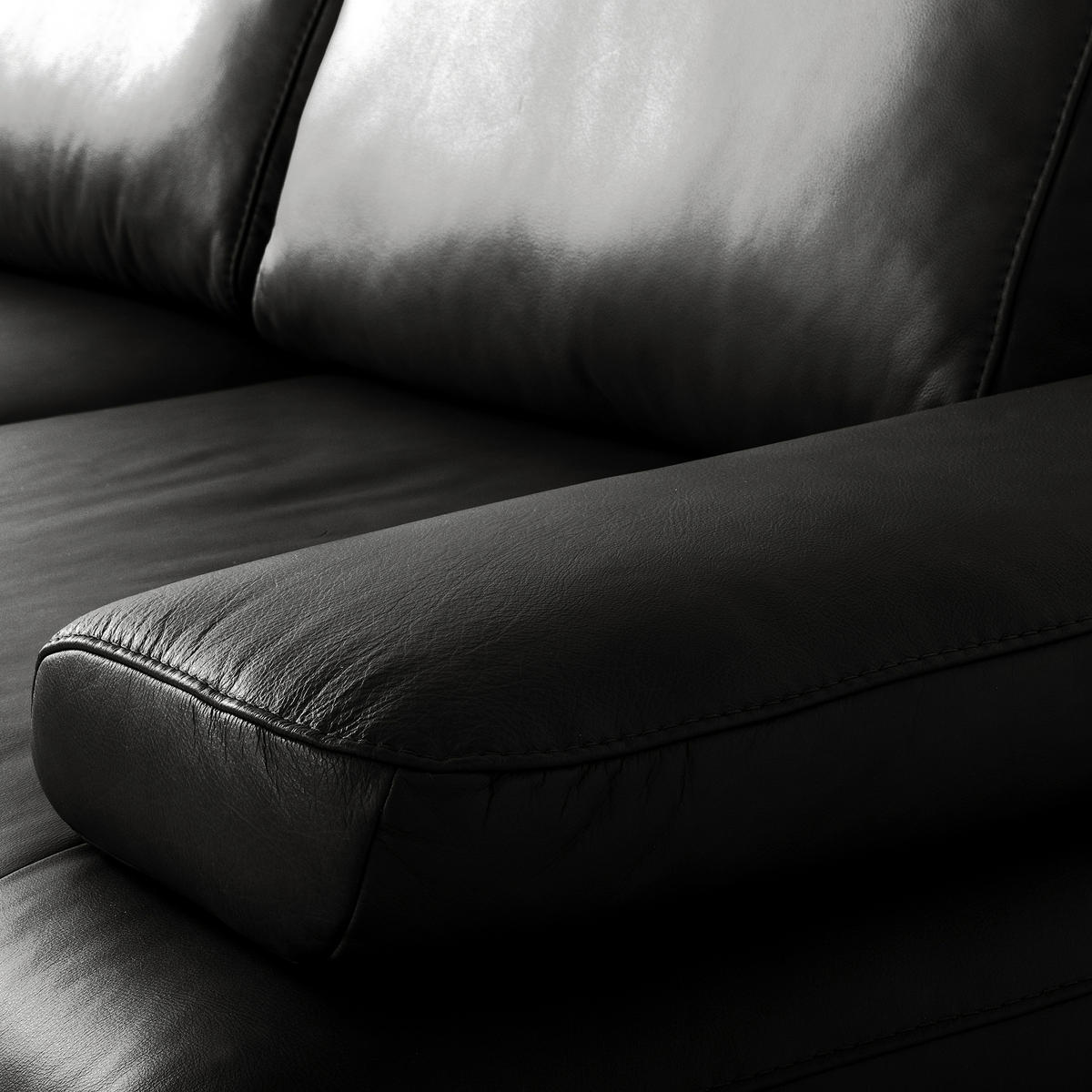 ECKSOFA Schwarz Echtleder  - Schwarz/Grau, Design, Leder/Metall (237/306cm) - Livetastic